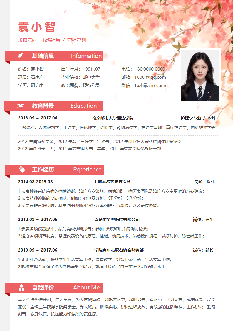 医生医疗护工类个人简历.docx--0